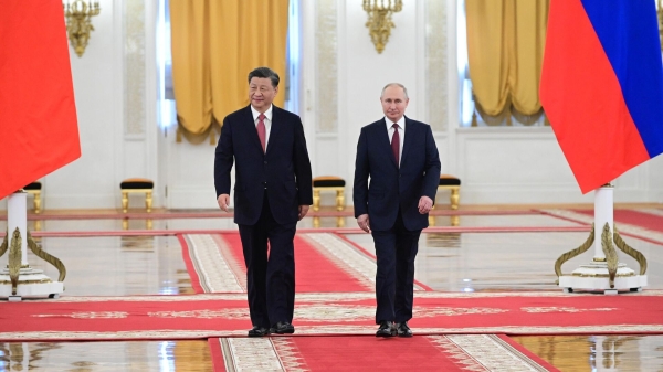 Президент РФ Владимир Путин и председатель КНР Си Цзиньпин во время встречи в Москве1