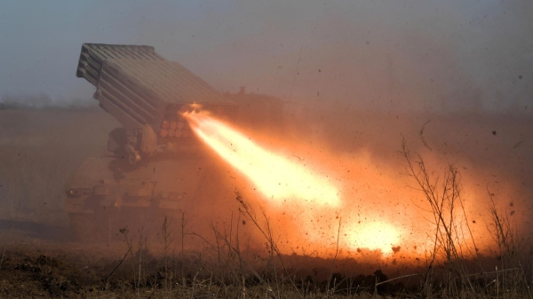 Боевая стрельба по целям ВСУ из реактивной системы залпового огня Торнадо-Г ВС России в зоне СВО0